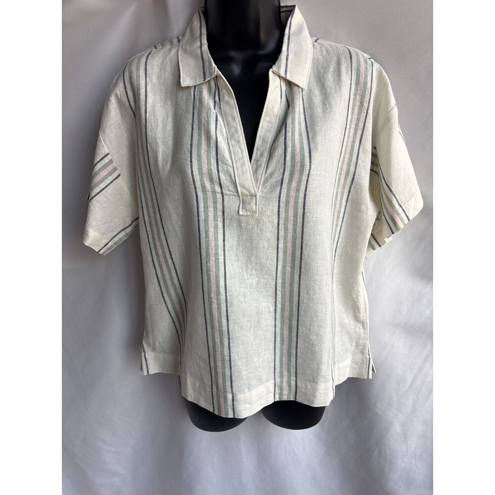Natural Reflections NWT Egret Stripe Resort Top Size XS Linen Cotton Lagenlook